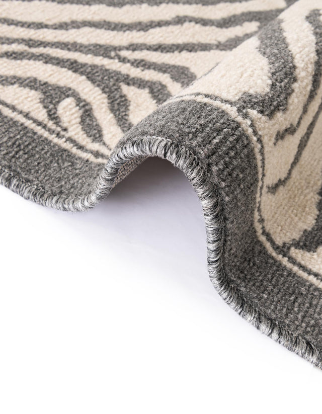 Gray and Ivory 3' 1 x 3' 1 Wildlife Round Area Rug Animal Print Safari Jungle Inspired Carpet for Unique Modern Interior Design for Sale at Rug Engine