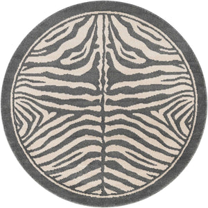 Gray and Ivory 5' 1 x 5' 1 Wildlife Round Area Rug Animal Print Safari Jungle Inspired Carpet for Unique Modern Interior Design for Sale at Rug Engine