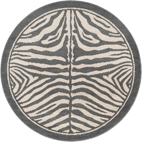 Gray and Ivory 5' 1 x 5' 1 Wildlife Round Area Rug Animal Print Safari Jungle Inspired Carpet for Unique Modern Interior Design for Sale at Rug Engine