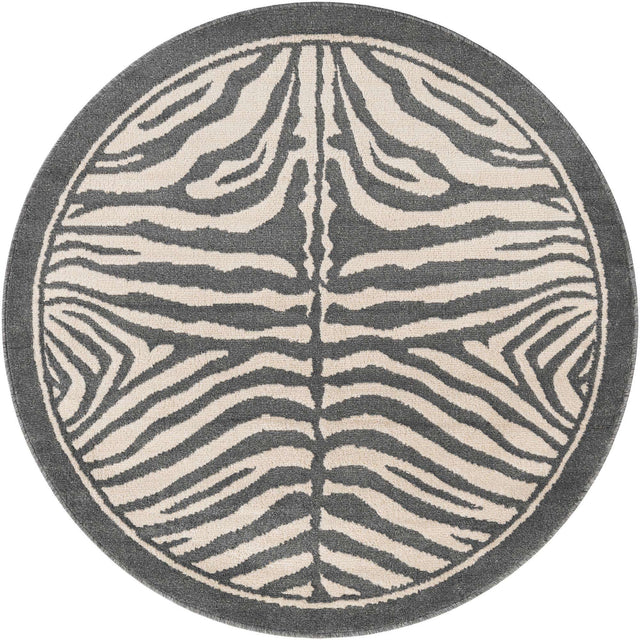 Gray and Ivory 5' 1 x 5' 1 Wildlife Round Area Rug Animal Print Safari Jungle Inspired Carpet for Unique Modern Interior Design for Sale at Rug Engine