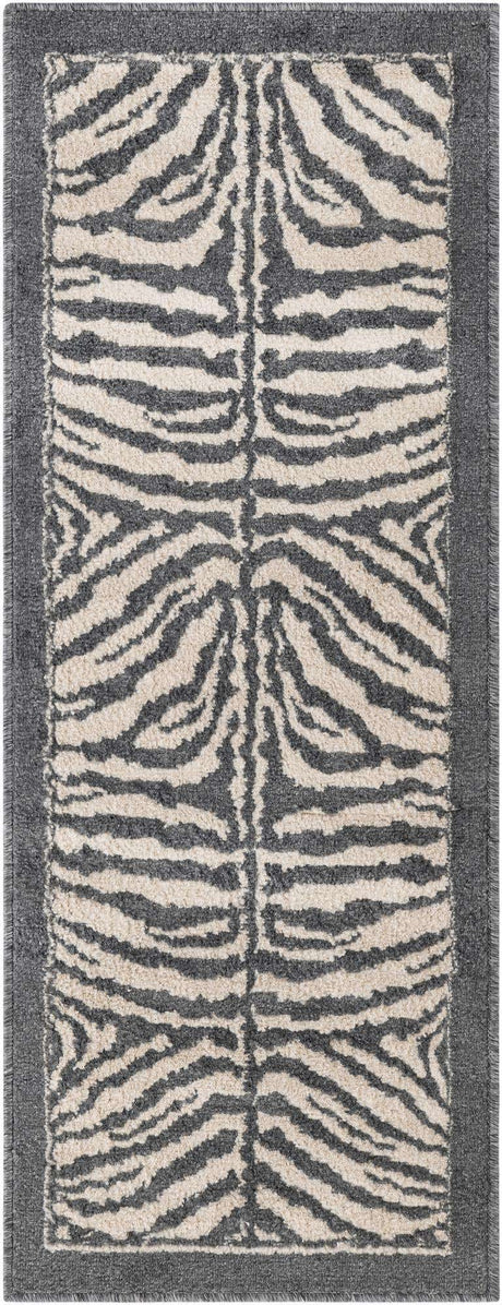 Gray and Ivory 2' x 5' 1 Wildlife Runner Area Rug Animal Print Safari Jungle Inspired Carpet for Unique Modern Interior Design for Sale at Rug Engine