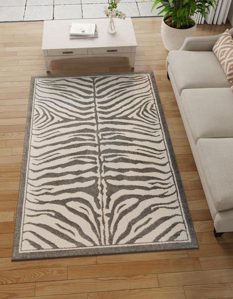 Gray and Ivory 5' 1 x 7' 1 Wildlife Rectangle Area Rug Animal Print Safari Jungle Inspired Carpet for Unique Modern Interior Design for Sale at Rug Engine