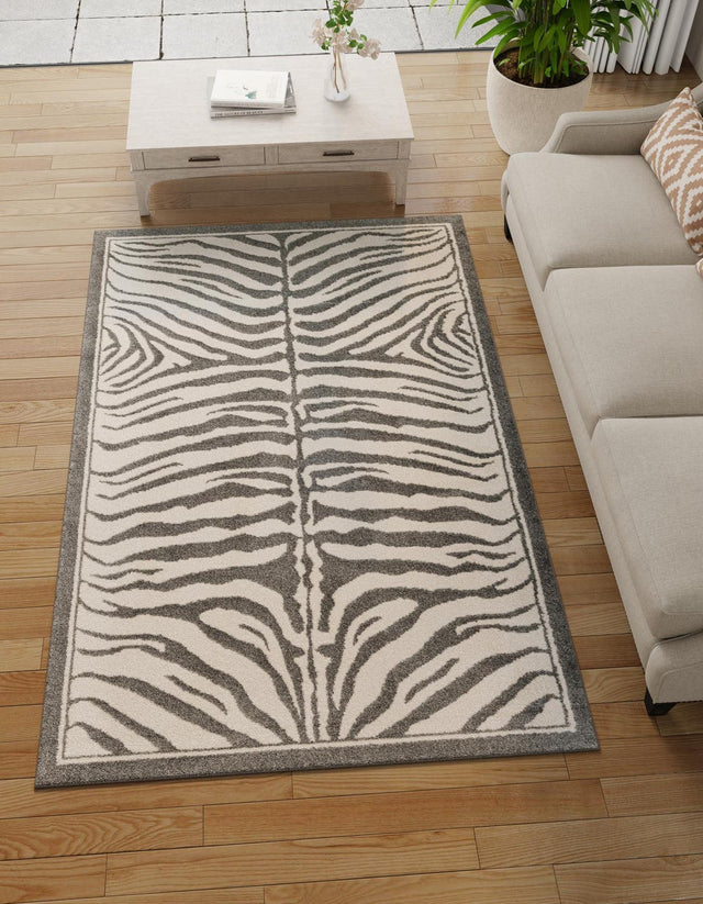 Gray and Ivory 5' 1 x 7' 1 Wildlife Rectangle Area Rug Animal Print Safari Jungle Inspired Carpet for Unique Modern Interior Design for Sale at Rug Engine