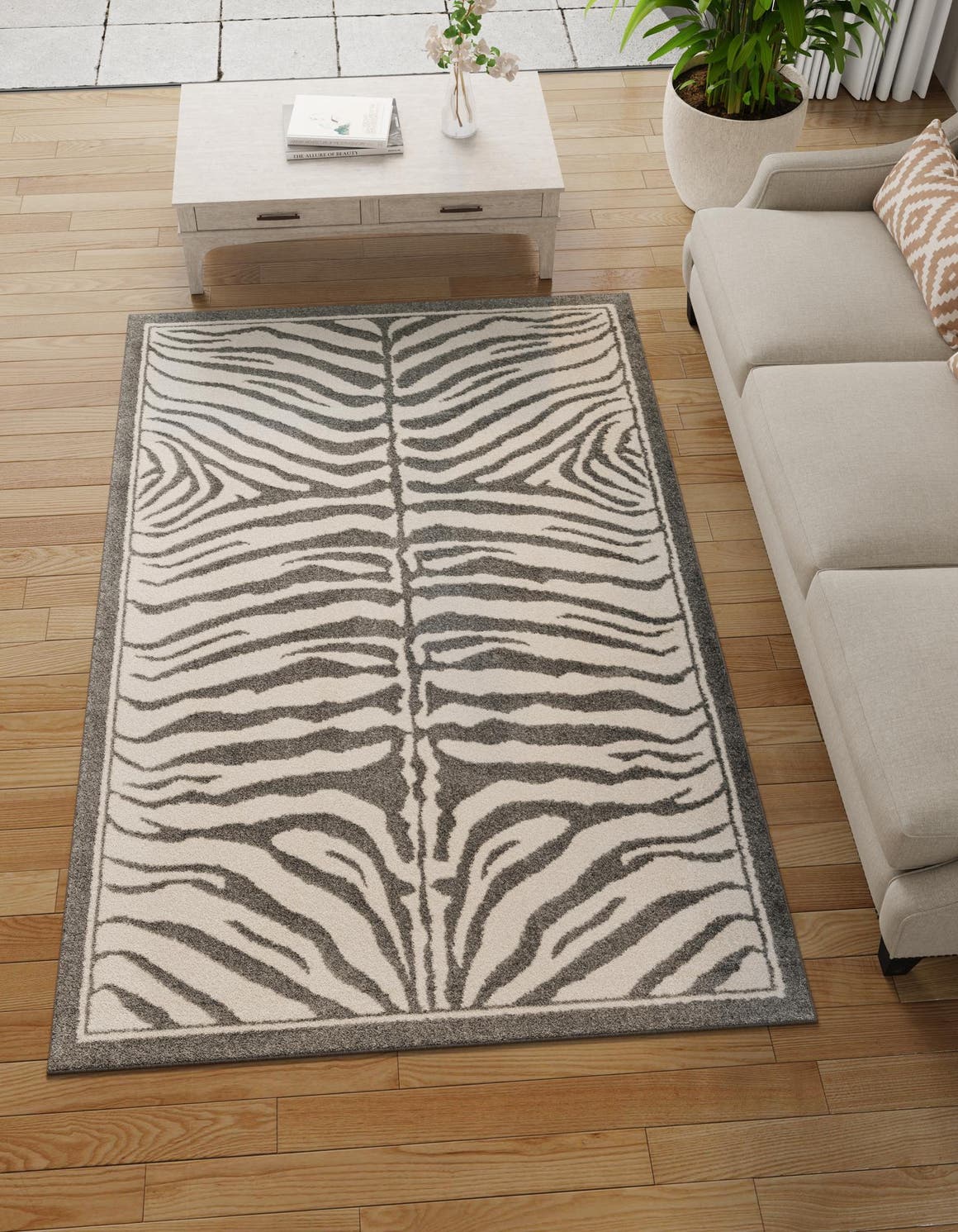 Gray and Ivory 2' x 3' 1 Wildlife Rectangle Area Rug Animal Print Safari Jungle Inspired Carpet for Unique Modern Interior Design for Sale at Rug Engine
