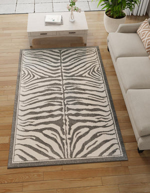 Gray and Ivory 6' 1 x 9' Wildlife Rectangle Area Rug Animal Print Safari Jungle Inspired Carpet for Unique Modern Interior Design for Sale at Rug Engine
