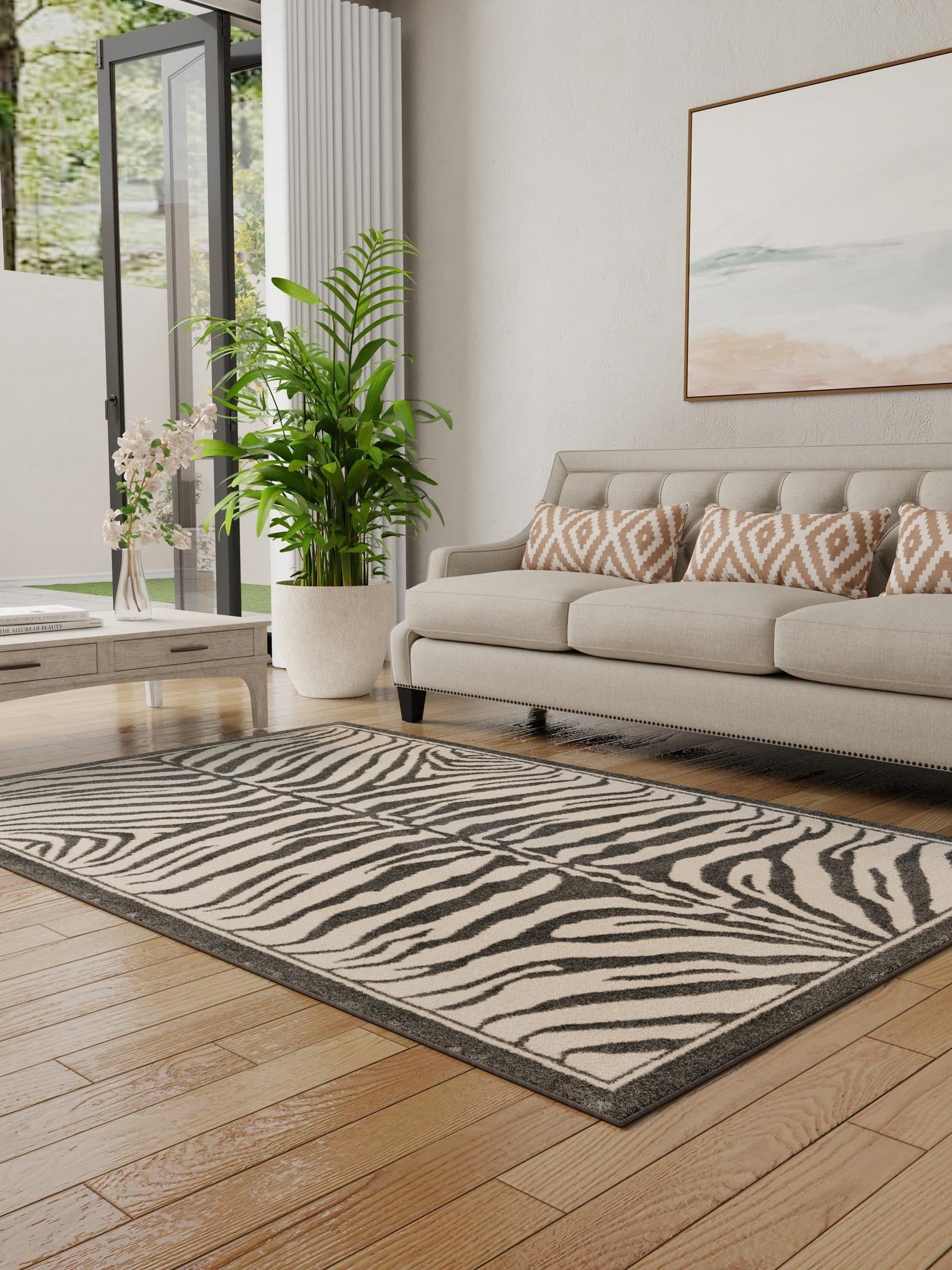 Gray and Ivory 10' x 14' 1 Wildlife Rectangle Area Rug Animal Print Safari Jungle Inspired Carpet for Unique Modern Interior Design for Sale at Rug Engine