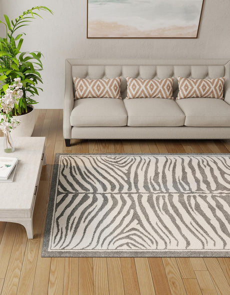 Gray and Ivory 7' 10 x 10' Wildlife Rectangle Area Rug Animal Print Safari Jungle Inspired Carpet for Unique Modern Interior Design for Sale at Rug Engine