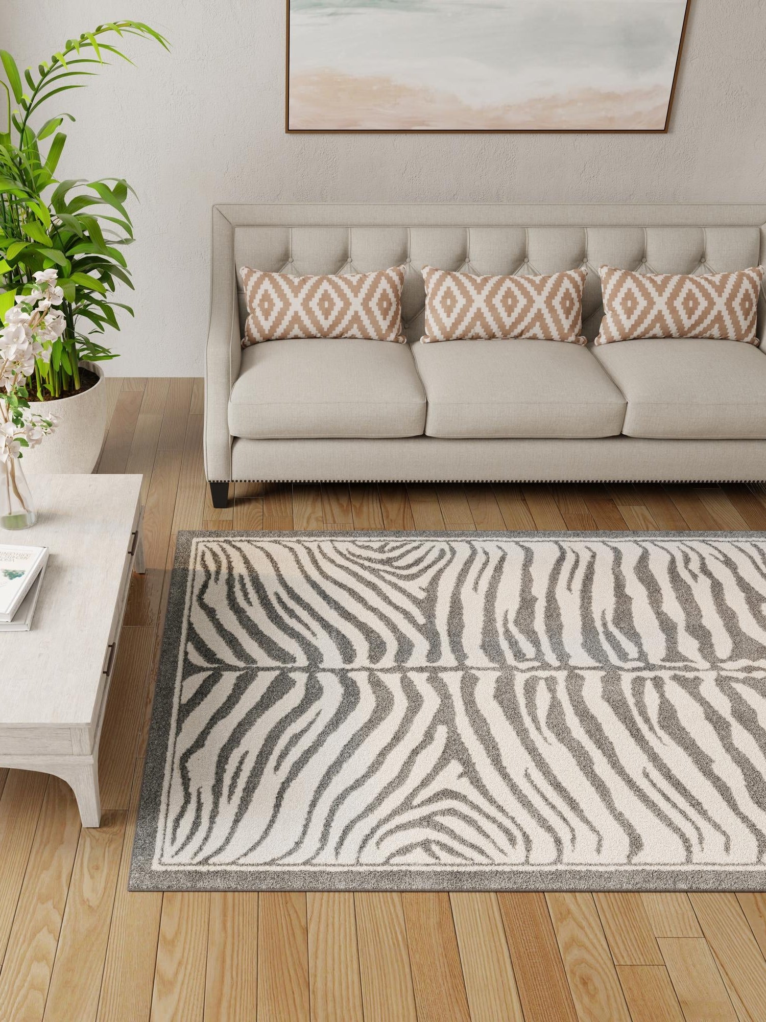 Gray and Ivory 2' x 3' 1 Wildlife Rectangle Area Rug Animal Print Safari Jungle Inspired Carpet for Unique Modern Interior Design for Sale at Rug Engine