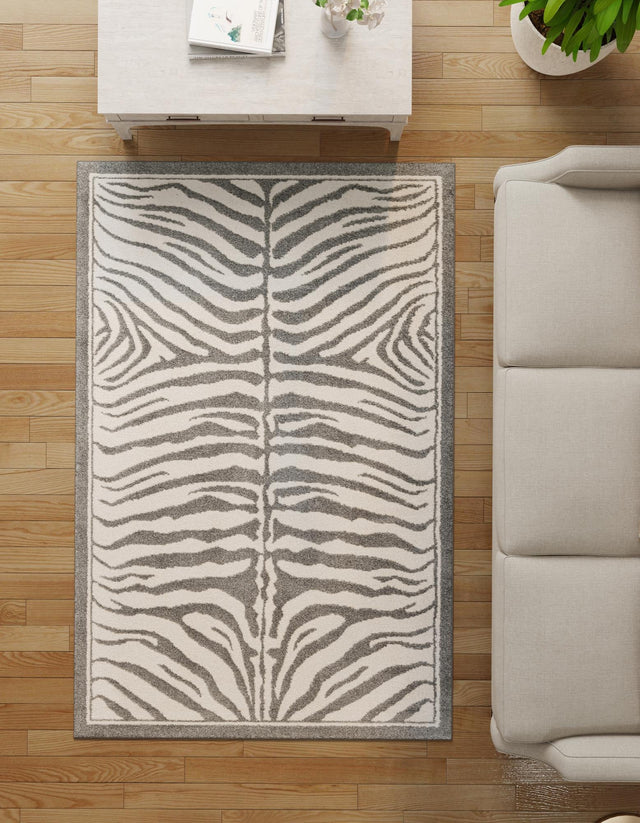 Gray and Ivory 5' 1 x 7' 1 Wildlife Rectangle Area Rug Animal Print Safari Jungle Inspired Carpet for Unique Modern Interior Design for Sale at Rug Engine