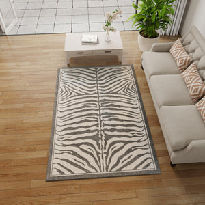 Gray and Ivory 5' 1 x 7' 1 Wildlife Rectangle Area Rug Animal Print Safari Jungle Inspired Carpet for Unique Modern Interior Design for Sale at Rug Engine