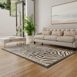 Gray and Ivory 5' 1 x 7' 1 Wildlife Rectangle Area Rug Animal Print Safari Jungle Inspired Carpet for Unique Modern Interior Design for Sale at Rug Engine