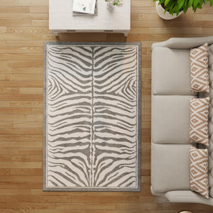 Gray and Ivory 5' 1 x 7' 1 Wildlife Rectangle Area Rug Animal Print Safari Jungle Inspired Carpet for Unique Modern Interior Design for Sale at Rug Engine
