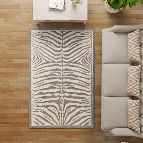 Gray and Ivory 5' 1 x 7' 1 Wildlife Rectangle Area Rug Animal Print Safari Jungle Inspired Carpet for Unique Modern Interior Design for Sale at Rug Engine