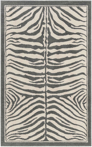 Gray and Ivory 5' 1 x 8' Wildlife Rectangle Area Rug Animal Print Safari Jungle Inspired Carpet for Unique Modern Interior Design for Sale at Rug Engine