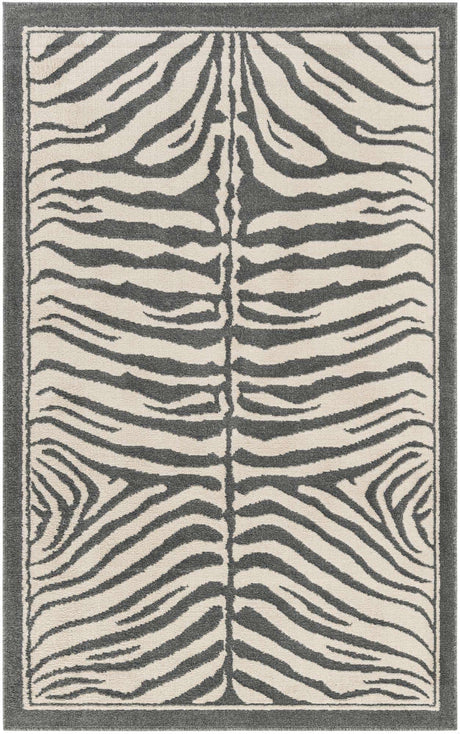 Gray and Ivory 5' 1 x 8' Wildlife Rectangle Area Rug Animal Print Safari Jungle Inspired Carpet for Unique Modern Interior Design for Sale at Rug Engine