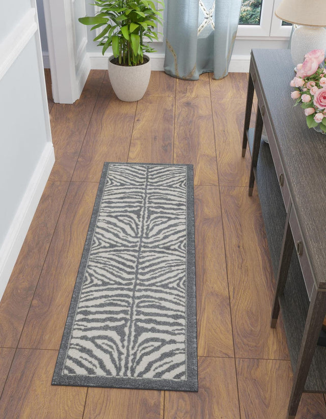 Gray and Ivory 2' x 8' Wildlife Runner Area Rug Animal Print Safari Jungle Inspired Carpet for Unique Modern Interior Design for Sale at Rug Engine