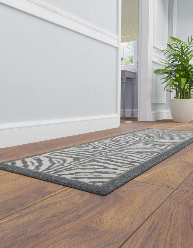 Gray and Ivory 2' x 5' 1 Wildlife Runner Area Rug Animal Print Safari Jungle Inspired Carpet for Unique Modern Interior Design for Sale at Rug Engine