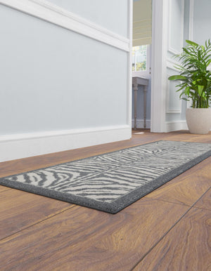 Gray and Ivory 2' x 8' Wildlife Runner Area Rug Animal Print Safari Jungle Inspired Carpet for Unique Modern Interior Design for Sale at Rug Engine