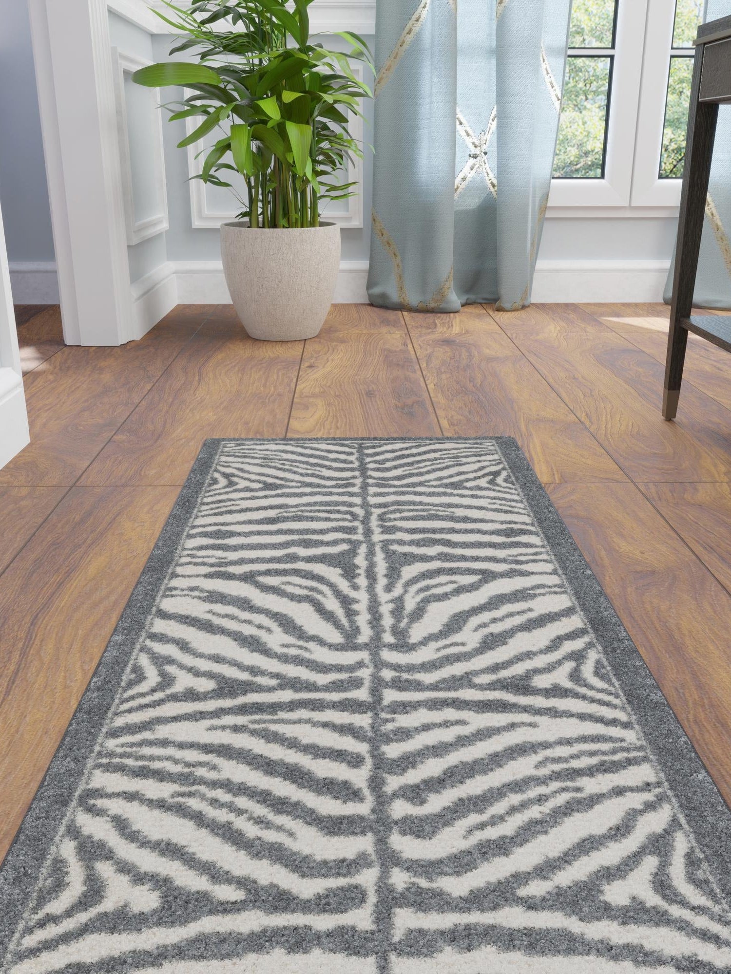 Gray and Ivory 2' x 8' Wildlife Runner Area Rug Animal Print Safari Jungle Inspired Carpet for Unique Modern Interior Design for Sale at Rug Engine