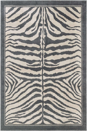Gray and Ivory 6' 1 x 9' Wildlife Rectangle Area Rug Animal Print Safari Jungle Inspired Carpet for Unique Modern Interior Design for Sale at Rug Engine