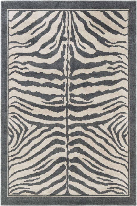 Gray and Ivory 6' 1 x 9' Wildlife Rectangle Area Rug Animal Print Safari Jungle Inspired Carpet for Unique Modern Interior Design for Sale at Rug Engine
