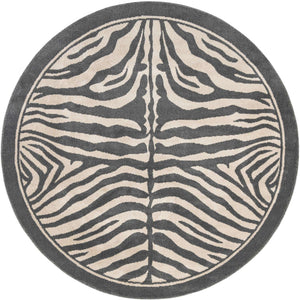 Gray and Ivory 7' 10 x 7' 10 Wildlife Round Area Rug Animal Print Safari Jungle Inspired Carpet for Unique Modern Interior Design for Sale at Rug Engine