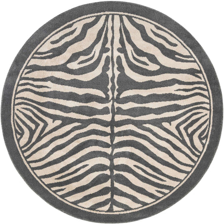 Gray and Ivory 7' 10 x 7' 10 Wildlife Round Area Rug Animal Print Safari Jungle Inspired Carpet for Unique Modern Interior Design for Sale at Rug Engine