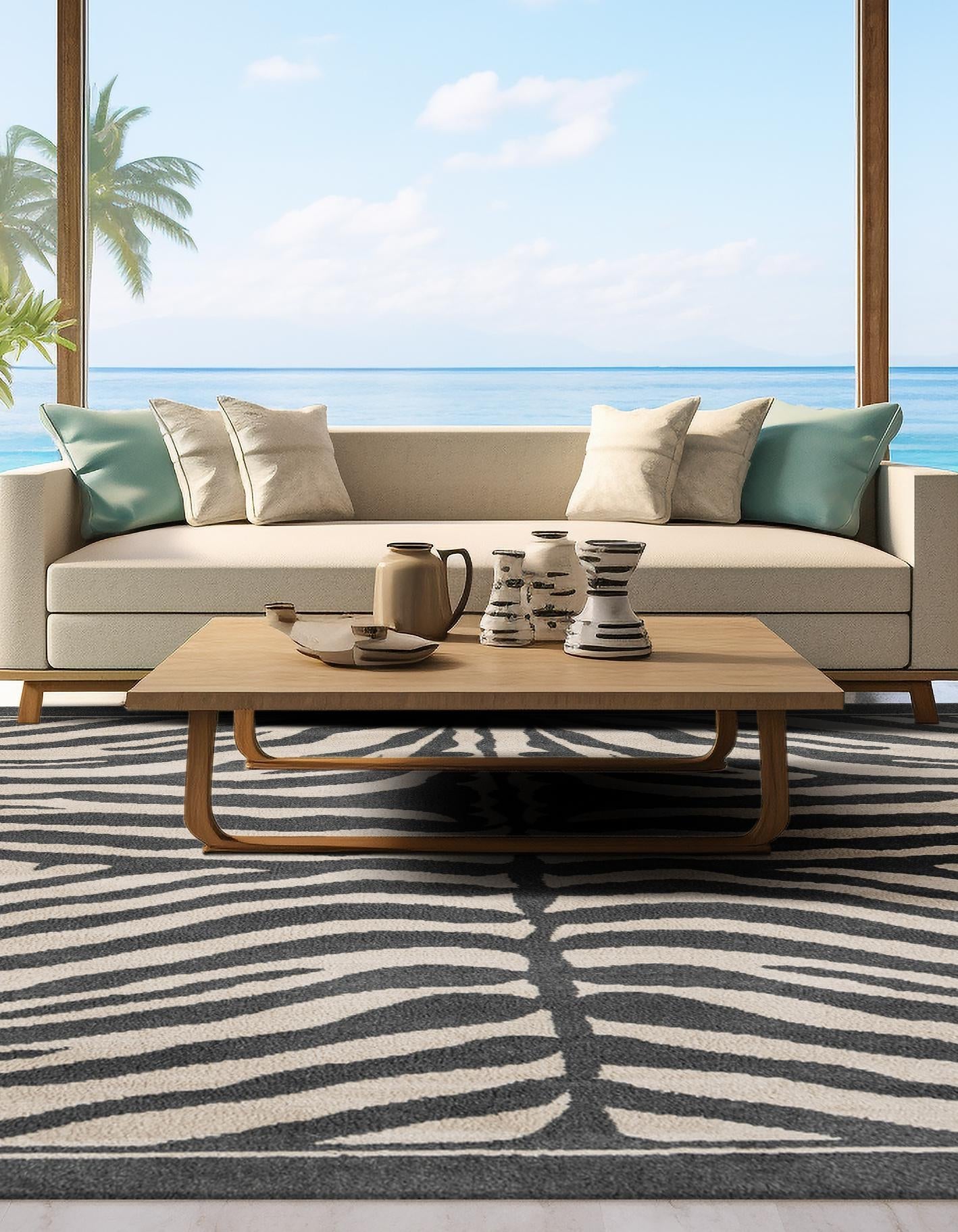 Gray and Ivory 7' 10 x 7' 10 Wildlife Square Area Rug Animal Print Safari Jungle Inspired Carpet for Unique Modern Interior Design for Sale at Rug Engine
