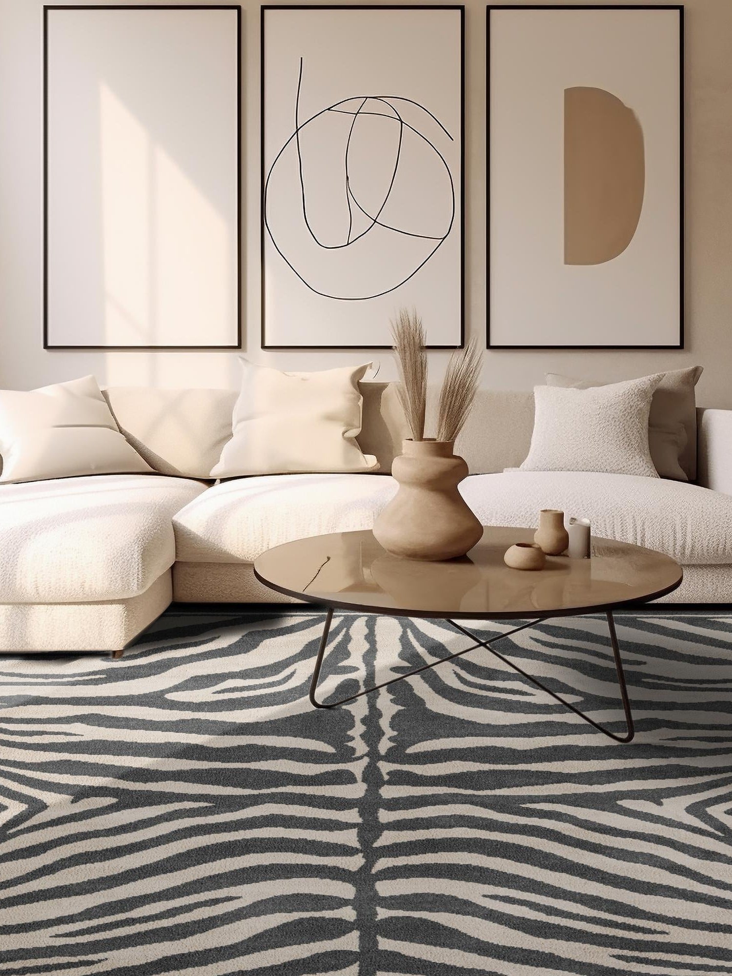 Gray and Ivory 7' 10 x 7' 10 Wildlife Square Area Rug Animal Print Safari Jungle Inspired Carpet for Unique Modern Interior Design for Sale at Rug Engine