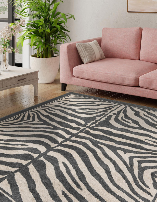 Gray and Ivory 10' x 10' Wildlife Square Area Rug Animal Print Safari Jungle Inspired Carpet for Unique Modern Interior Design for Sale at Rug Engine