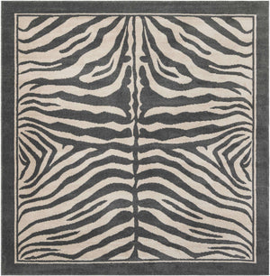 Gray and Ivory 7' 10 x 7' 10 Wildlife Square Area Rug Animal Print Safari Jungle Inspired Carpet for Unique Modern Interior Design for Sale at Rug Engine