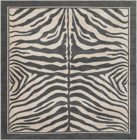 Gray and Ivory 7' 10 x 7' 10 Wildlife Square Area Rug Animal Print Safari Jungle Inspired Carpet for Unique Modern Interior Design for Sale at Rug Engine