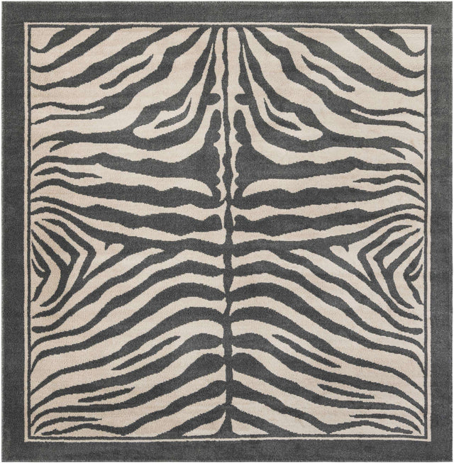Gray and Ivory 7' 10 x 7' 10 Wildlife Square Area Rug Animal Print Safari Jungle Inspired Carpet for Unique Modern Interior Design for Sale at Rug Engine