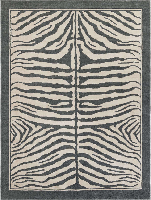 Gray and Ivory 9' x 12' Wildlife Rectangle Area Rug Animal Print Safari Jungle Inspired Carpet for Unique Modern Interior Design for Sale at Rug Engine