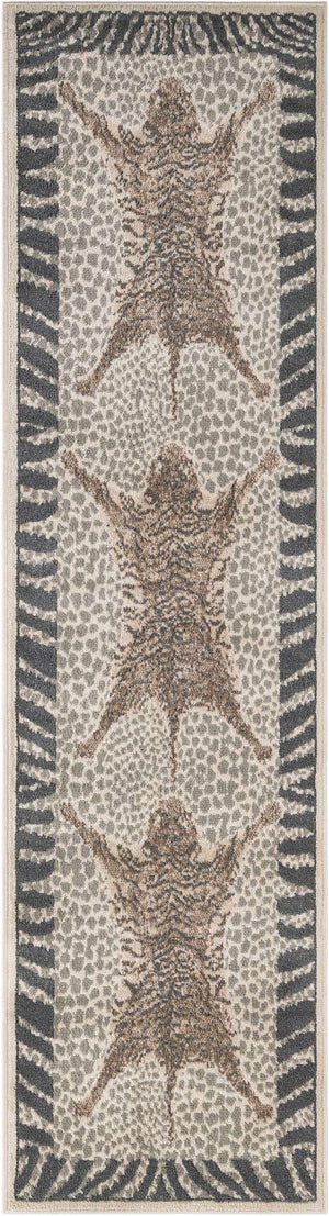 Gray and Ivory 2' 7 x 10' Wildlife Runner Area Rug Animal Print Safari Jungle Inspired Carpet for Unique Modern Interior Design for Sale at Rug Engine