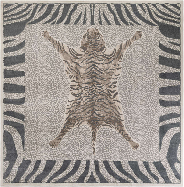 Gray and Ivory 10' x 10' Wildlife Square Area Rug Animal Print Safari Jungle Inspired Carpet for Unique Modern Interior Design for Sale at Rug Engine