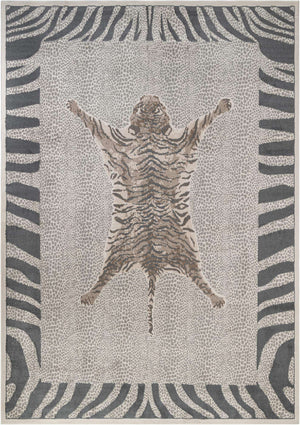 Gray and Ivory 10' x 14' 1 Wildlife Rectangle Area Rug Animal Print Safari Jungle Inspired Carpet for Unique Modern Interior Design for Sale at Rug Engine