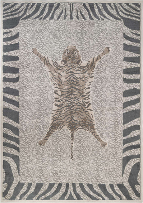Gray and Ivory 10' x 14' 1 Wildlife Rectangle Area Rug Animal Print Safari Jungle Inspired Carpet for Unique Modern Interior Design for Sale at Rug Engine