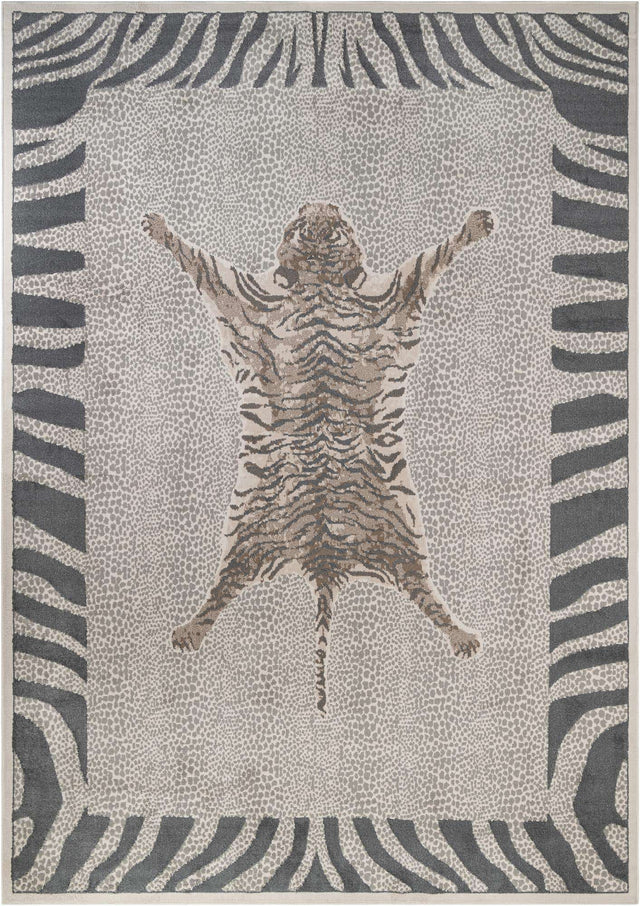Gray and Ivory 10' x 14' 1 Wildlife Rectangle Area Rug Animal Print Safari Jungle Inspired Carpet for Unique Modern Interior Design for Sale at Rug Engine