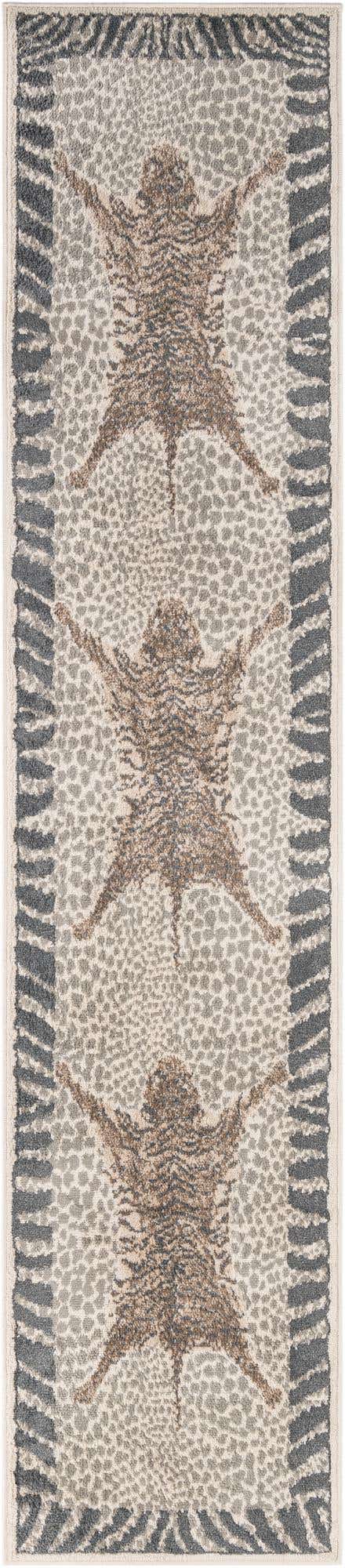 Gray and Ivory 2' 7 x 12' Wildlife Runner Area Rug Animal Print Safari Jungle Inspired Carpet for Unique Modern Interior Design for Sale at Rug Engine