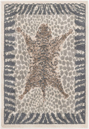 Gray and Ivory 2' x 3' 1 Wildlife Rectangle Area Rug Animal Print Safari Jungle Inspired Carpet for Unique Modern Interior Design for Sale at Rug Engine