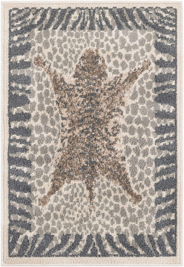 Gray and Ivory 2' x 3' 1 Wildlife Rectangle Area Rug Animal Print Safari Jungle Inspired Carpet for Unique Modern Interior Design for Sale at Rug Engine