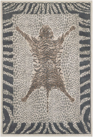 Gray and Ivory 4' 1 x 6' 1 Wildlife Rectangle Area Rug Animal Print Safari Jungle Inspired Carpet for Unique Modern Interior Design for Sale at Rug Engine