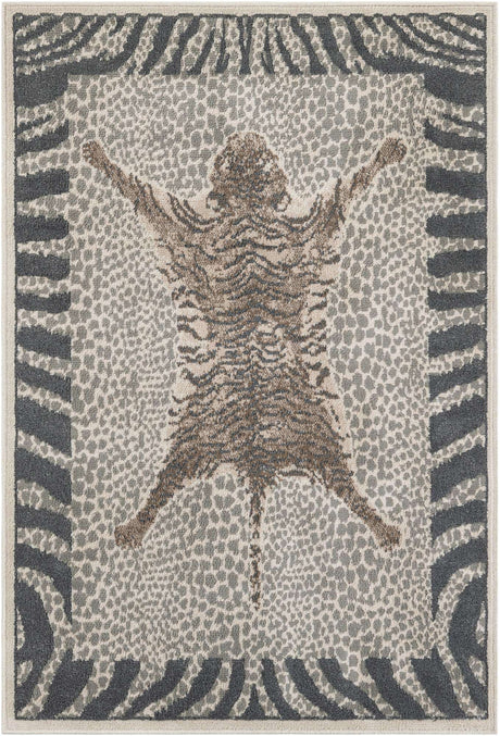 Gray and Ivory 4' 1 x 6' 1 Wildlife Rectangle Area Rug Animal Print Safari Jungle Inspired Carpet for Unique Modern Interior Design for Sale at Rug Engine