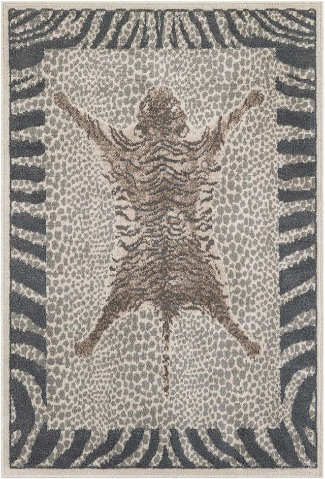 Gray and Ivory 4' 1 x 6' 1 Wildlife Rectangle Area Rug Animal Print Safari Jungle Inspired Carpet for Unique Modern Interior Design for Sale at Rug Engine