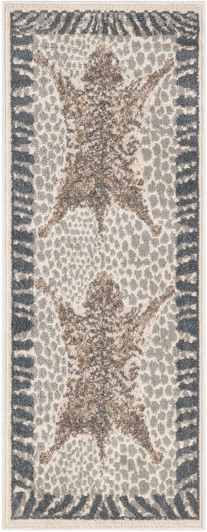 Gray and Ivory 2' x 5' 1 Wildlife Runner Area Rug Animal Print Safari Jungle Inspired Carpet for Unique Modern Interior Design for Sale at Rug Engine