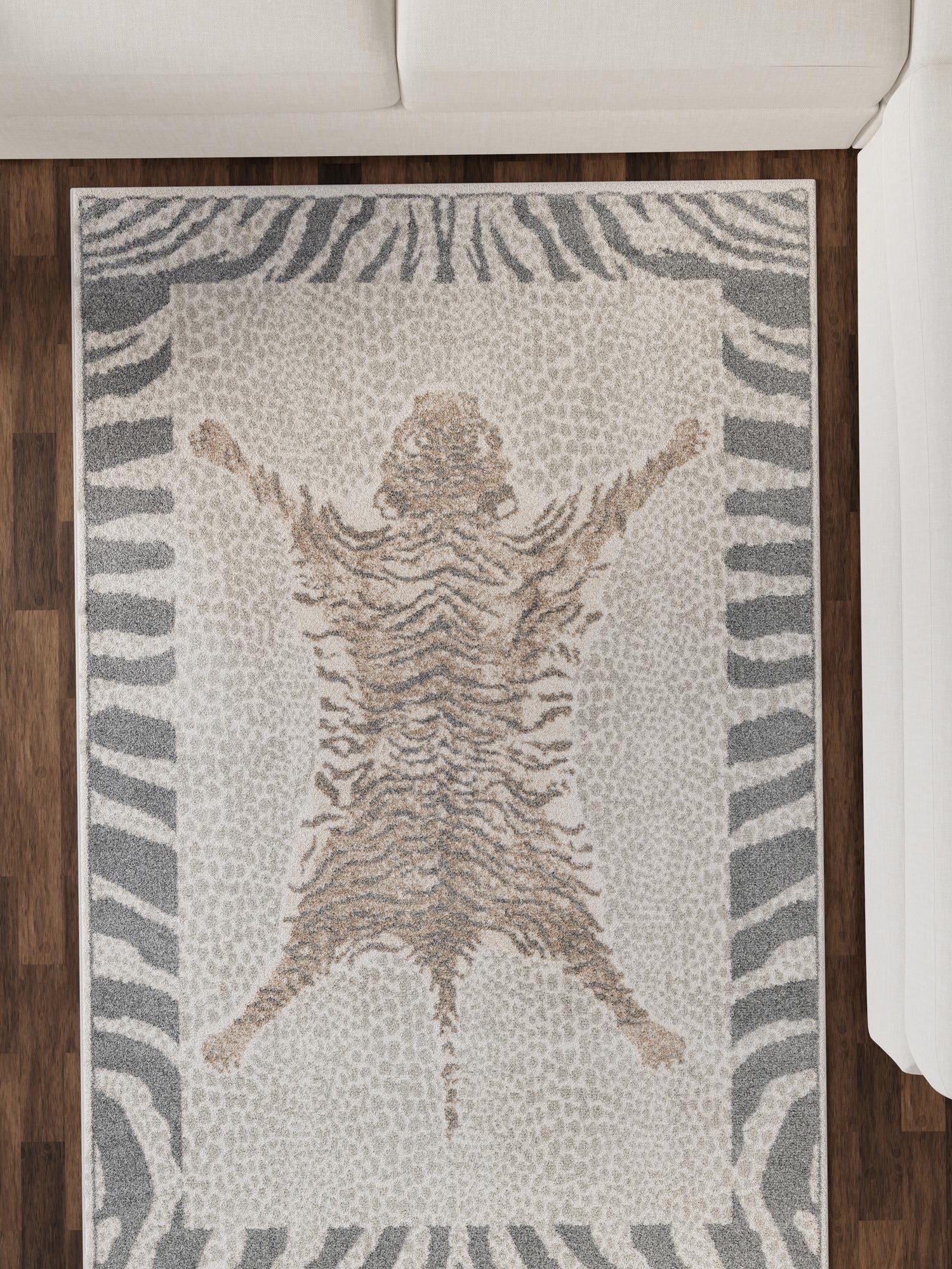 Gray and Ivory 2' x 3' 1 Wildlife Rectangle Area Rug Animal Print Safari Jungle Inspired Carpet for Unique Modern Interior Design for Sale at Rug Engine
