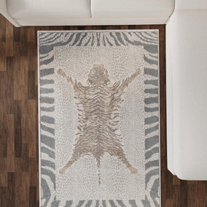 Gray and Ivory 2' x 3' 1 Wildlife Rectangle Area Rug Animal Print Safari Jungle Inspired Carpet for Unique Modern Interior Design for Sale at Rug Engine
