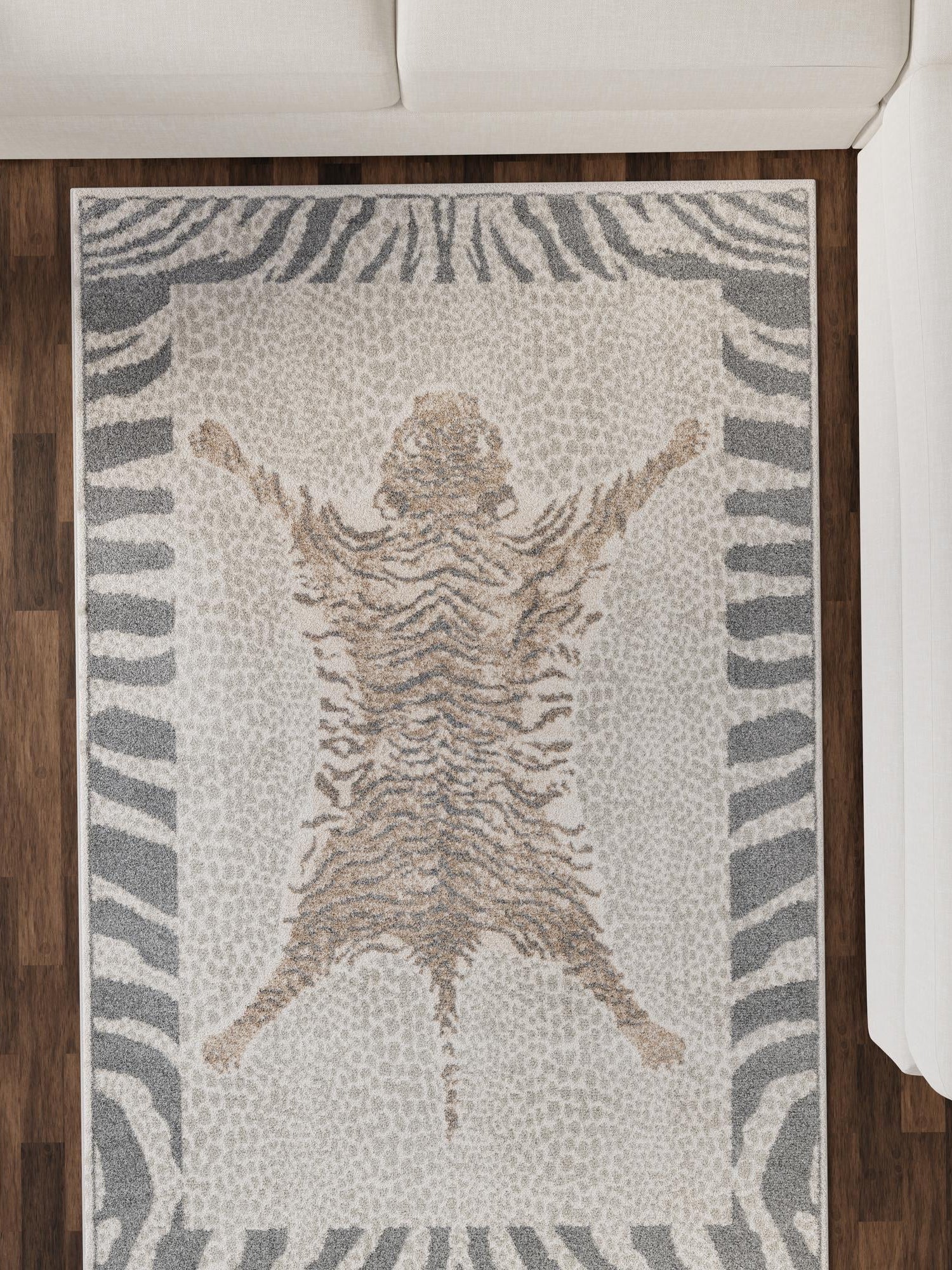 Gray and Ivory 9' x 12' Wildlife Rectangle Area Rug Animal Print Safari Jungle Inspired Carpet for Unique Modern Interior Design for Sale at Rug Engine