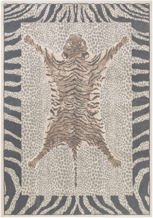 Gray and Ivory 5' 1 x 7' 1 Wildlife Rectangle Area Rug Animal Print Safari Jungle Inspired Carpet for Unique Modern Interior Design for Sale at Rug Engine